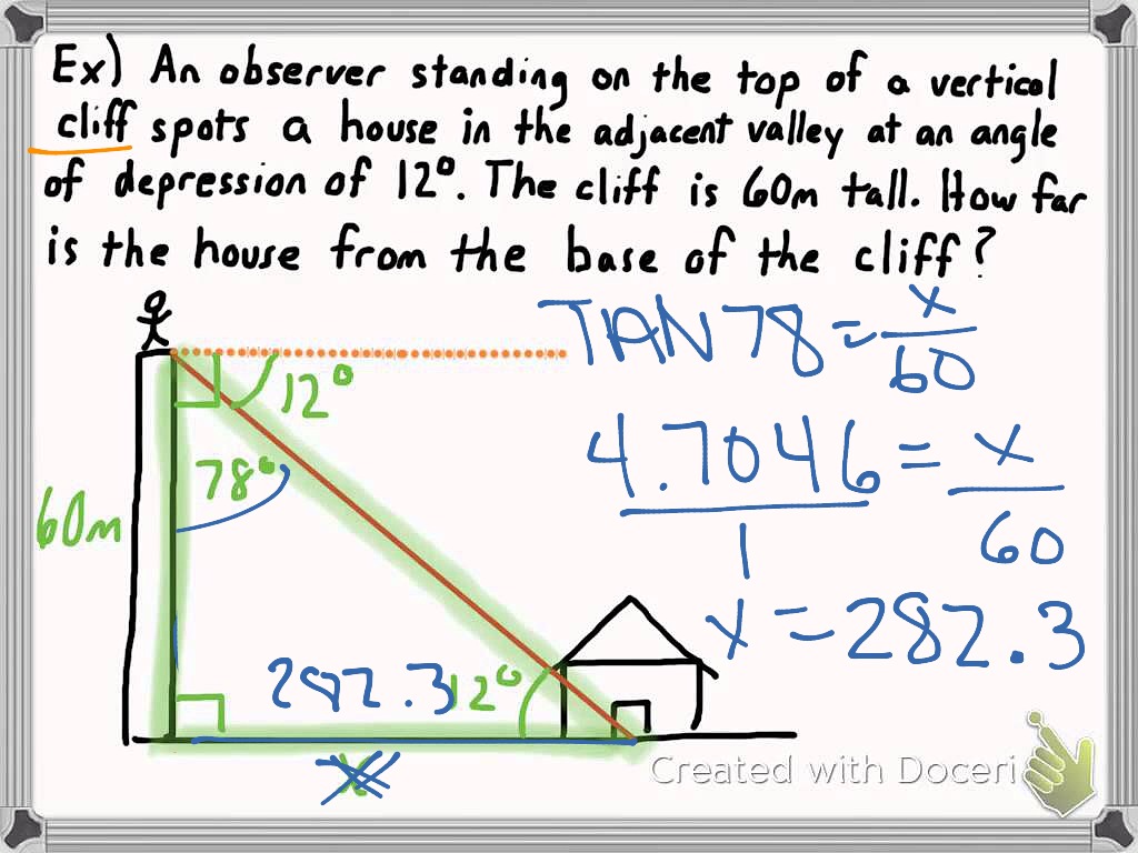Angle Of Elevation And Depression Problems With Solutions And Drawing