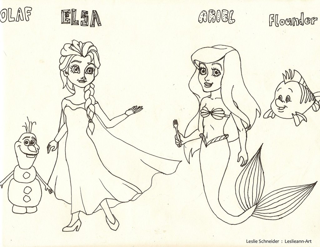 1024x791 Elsa, Ariel, And Friends Coloring Page By Leslieann Art.