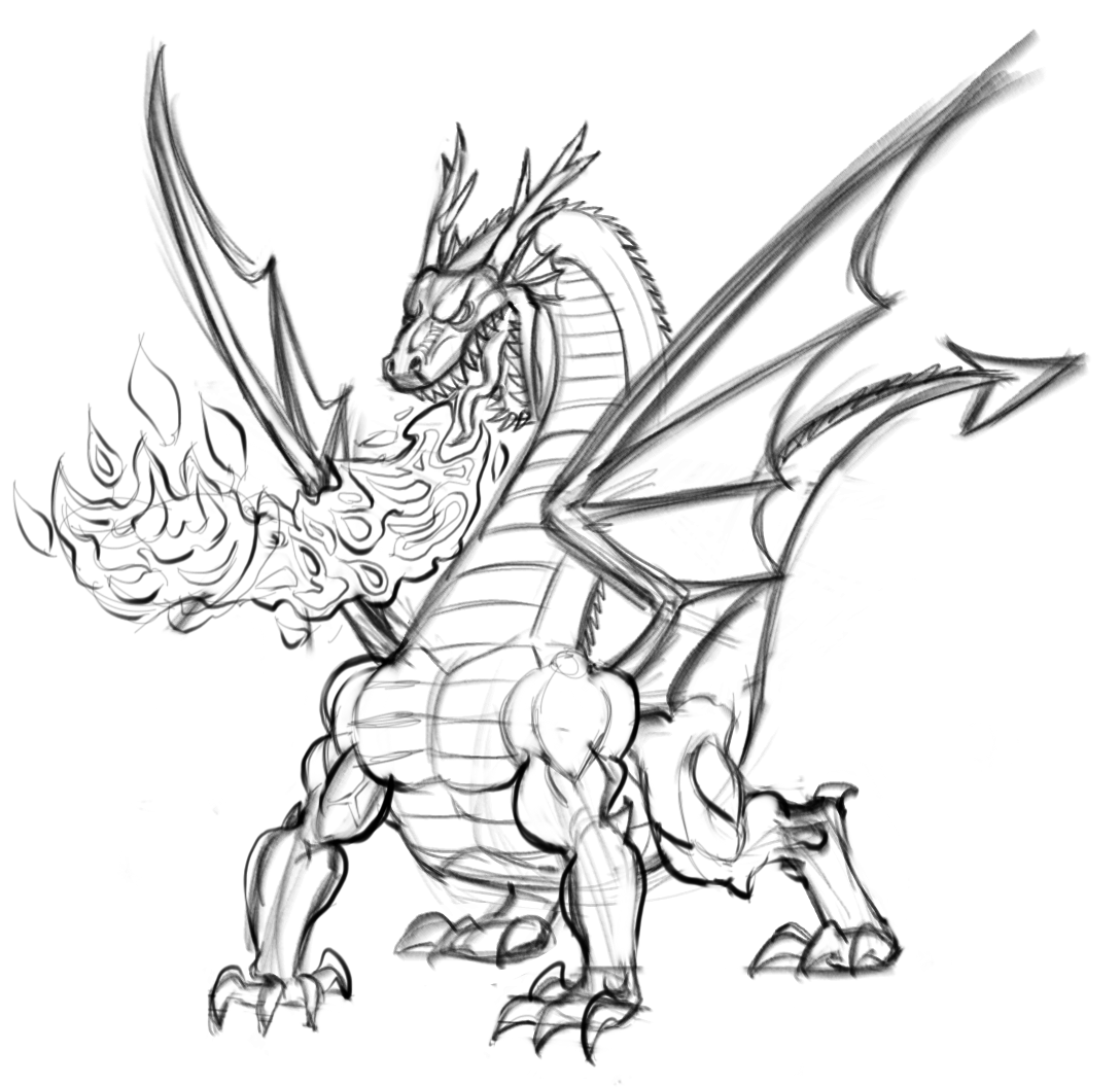 1088x1056 Printable Dragon Cartoon Drawing 25 Breathing Fire 13 Dragon.