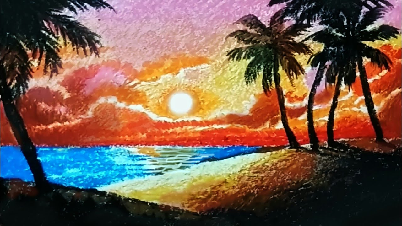 love oil pastel scenery drawing