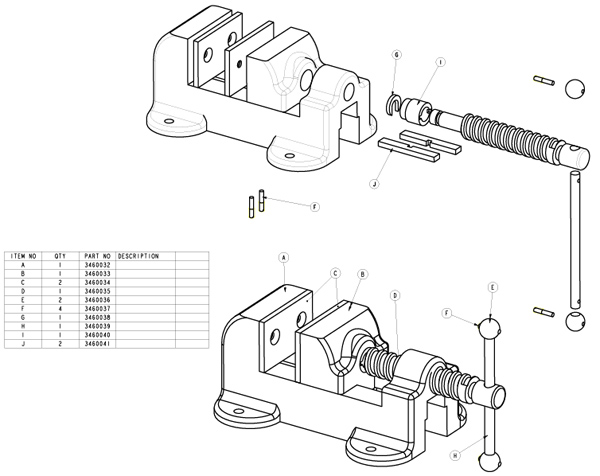 assembly drawing of bench vice
