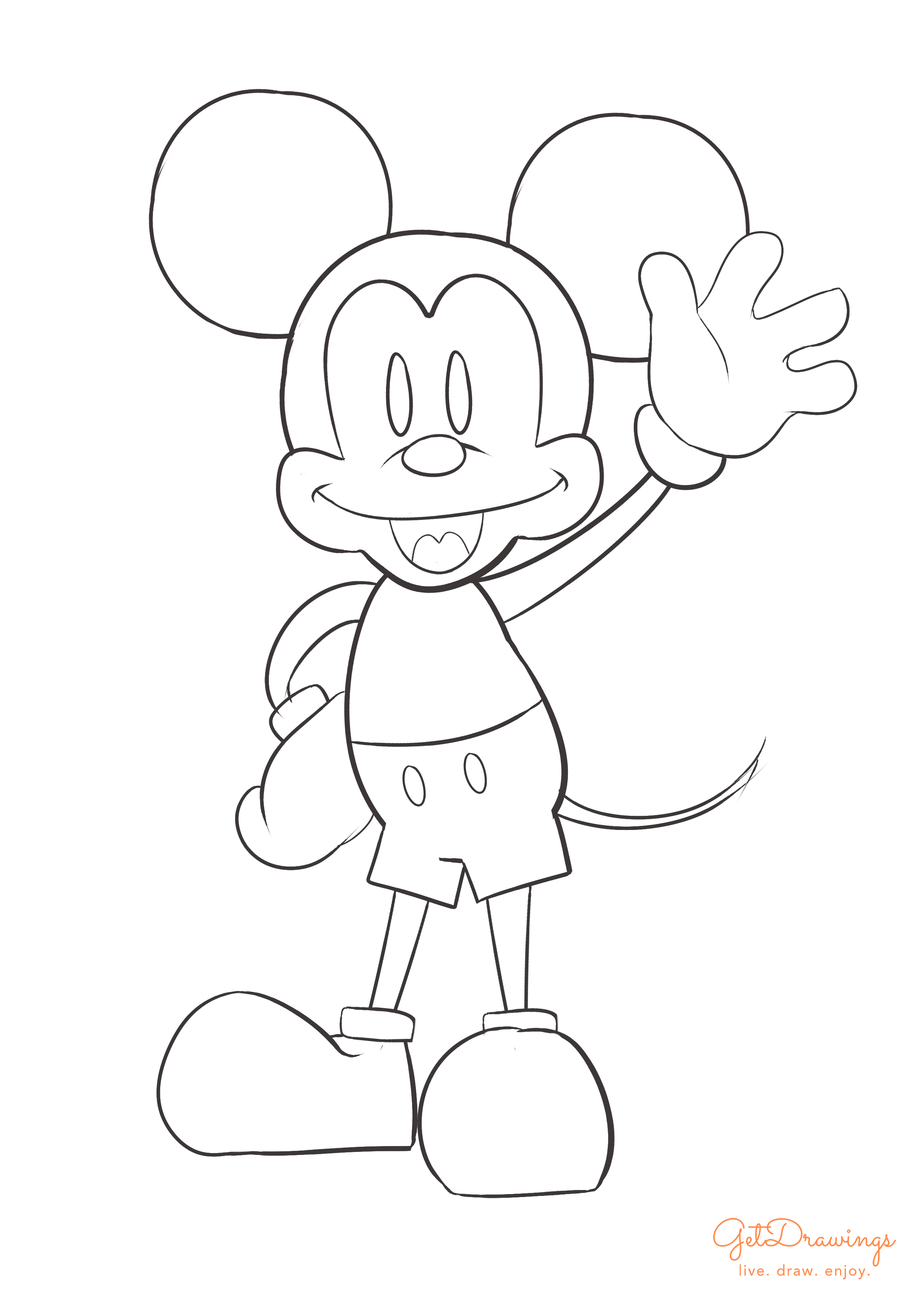 Mickey Mouse Line Drawing Mickey Mouse Cartoon Drawing Disney 