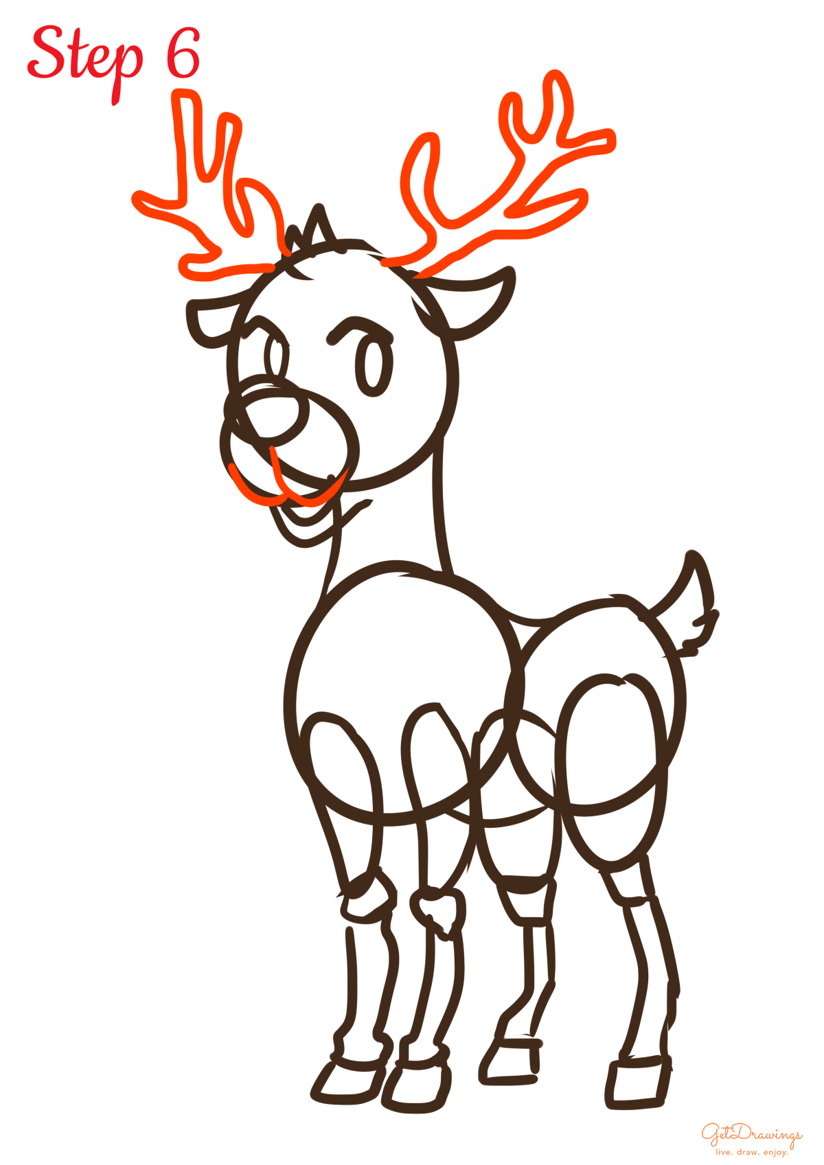 Easy How To Draw A Reindeer Tutorial And Reindeer Coloring Page