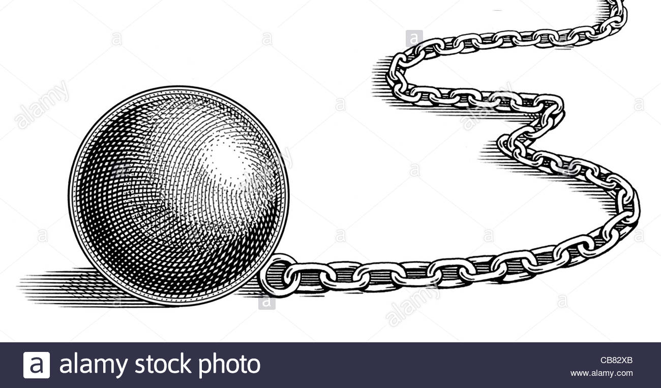 Ball and Chains Cartoon Man and Woman with ball and chain attached