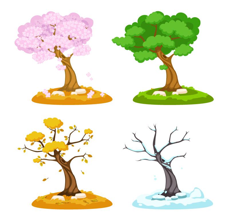 800x753 Cartoon Trees Four Seasons Vector Ai.