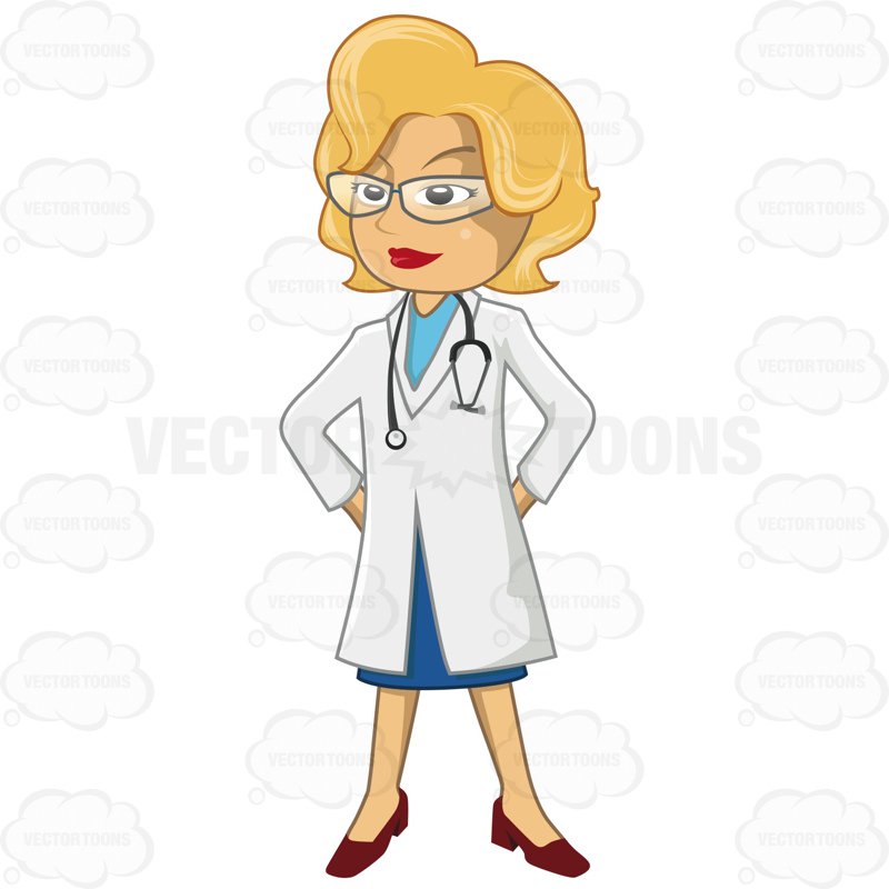 800x800 Female Doctor Wearing Glasses And Lab Coat Clipart By Vector Toons.