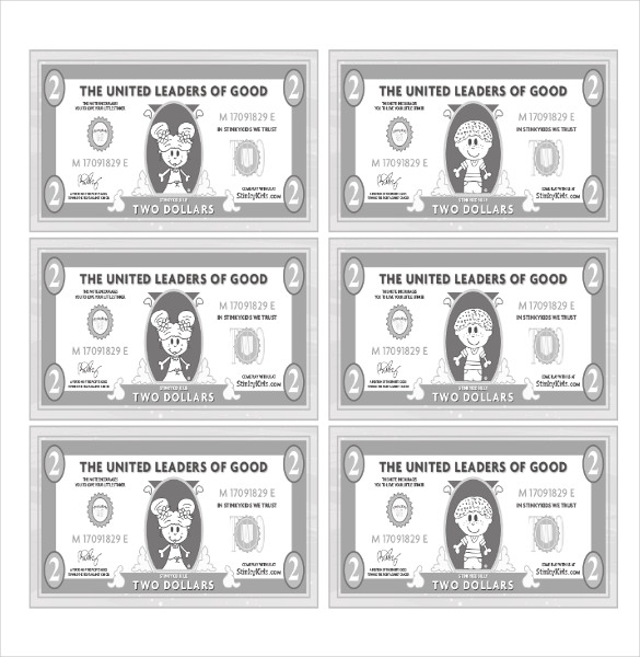 printable play money templates black and white 1$