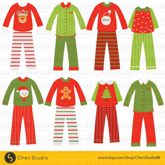 570x570 Christmas Pajamas Vector Digital Clipart Instant Download.