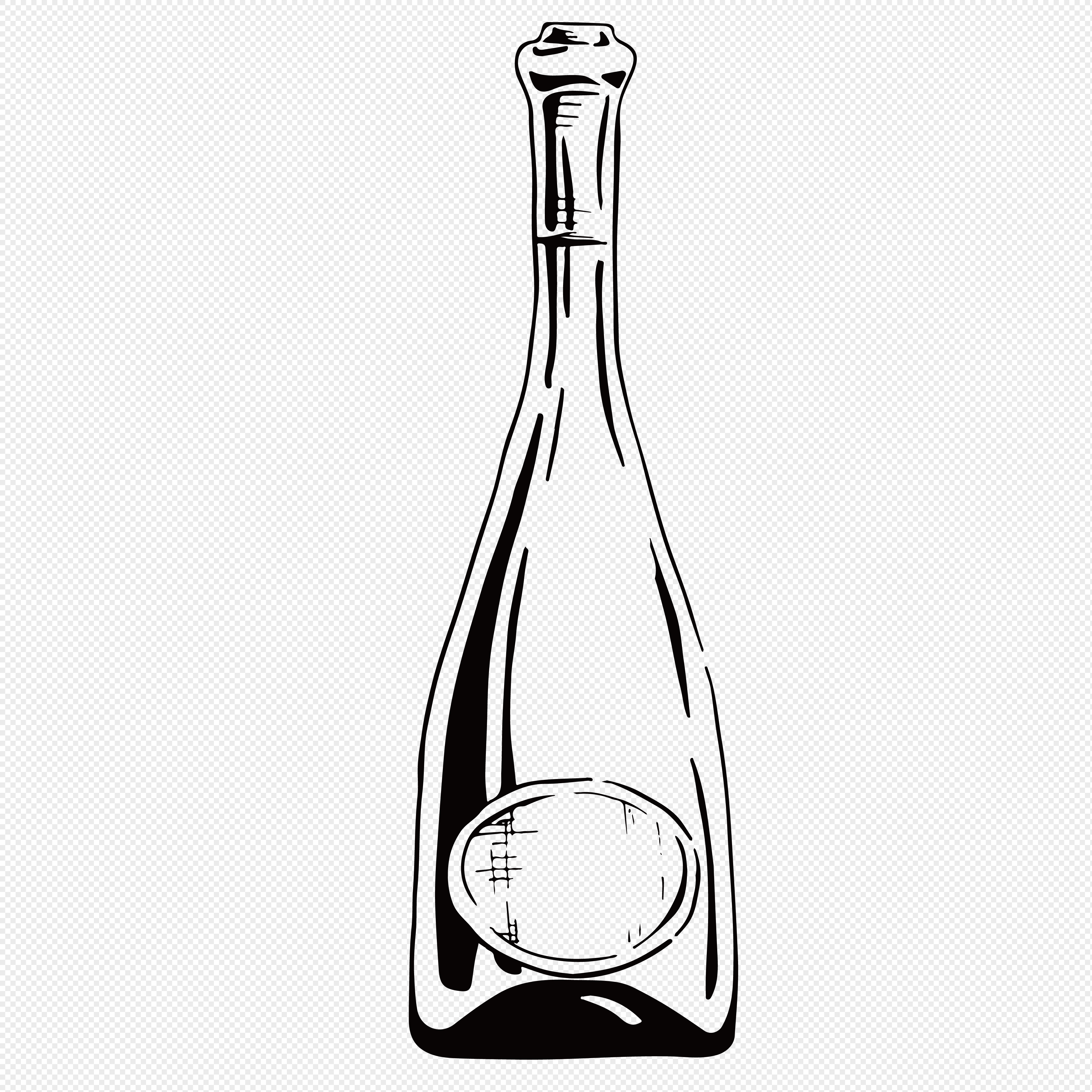Шампанское бутылка вектор черно-белая