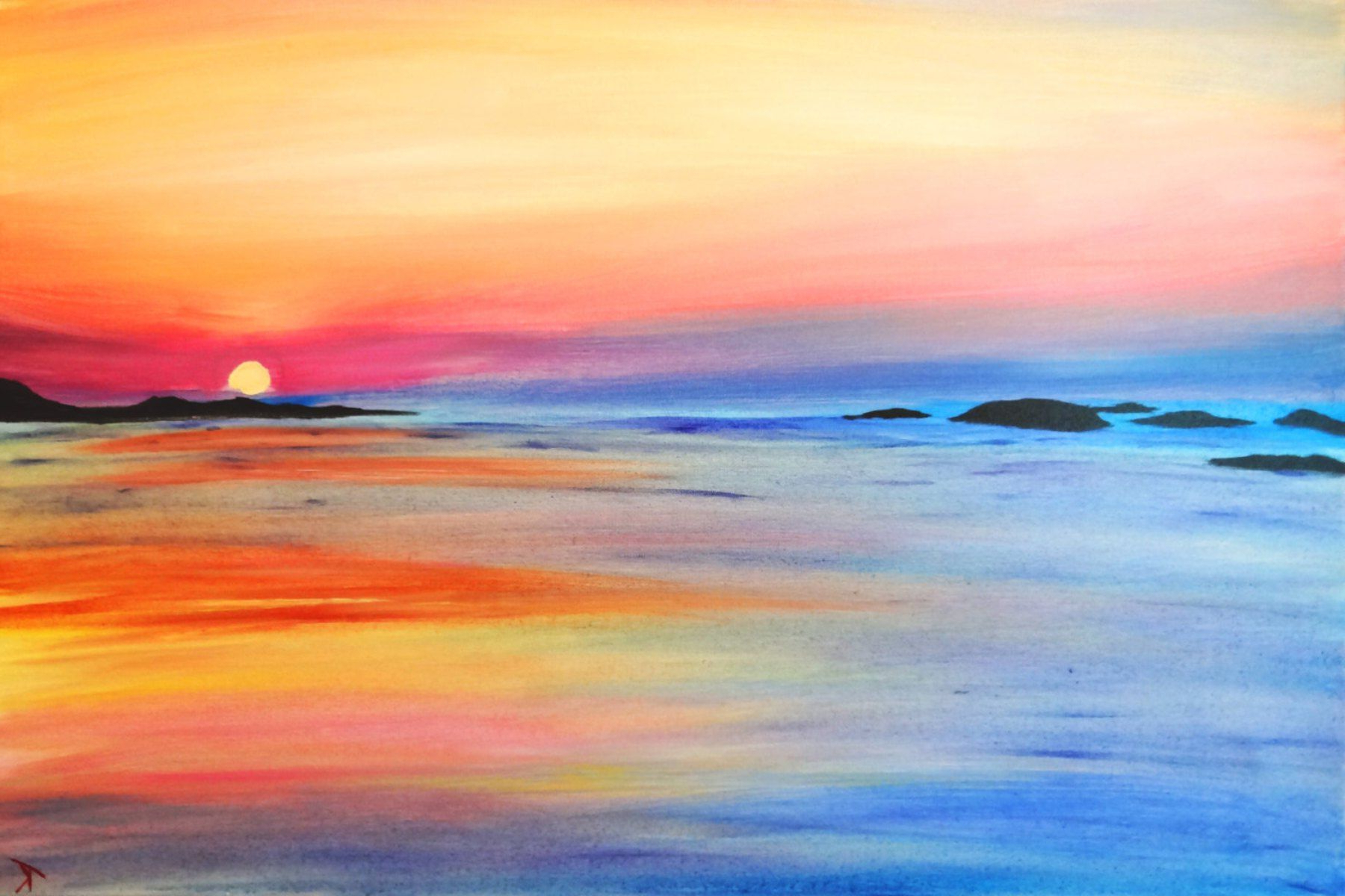 sunset reflection painting