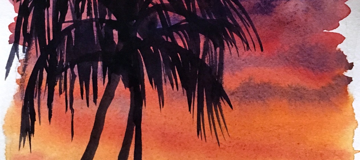 Easy steps to paint a sunset sky and a tree in acrylic paints