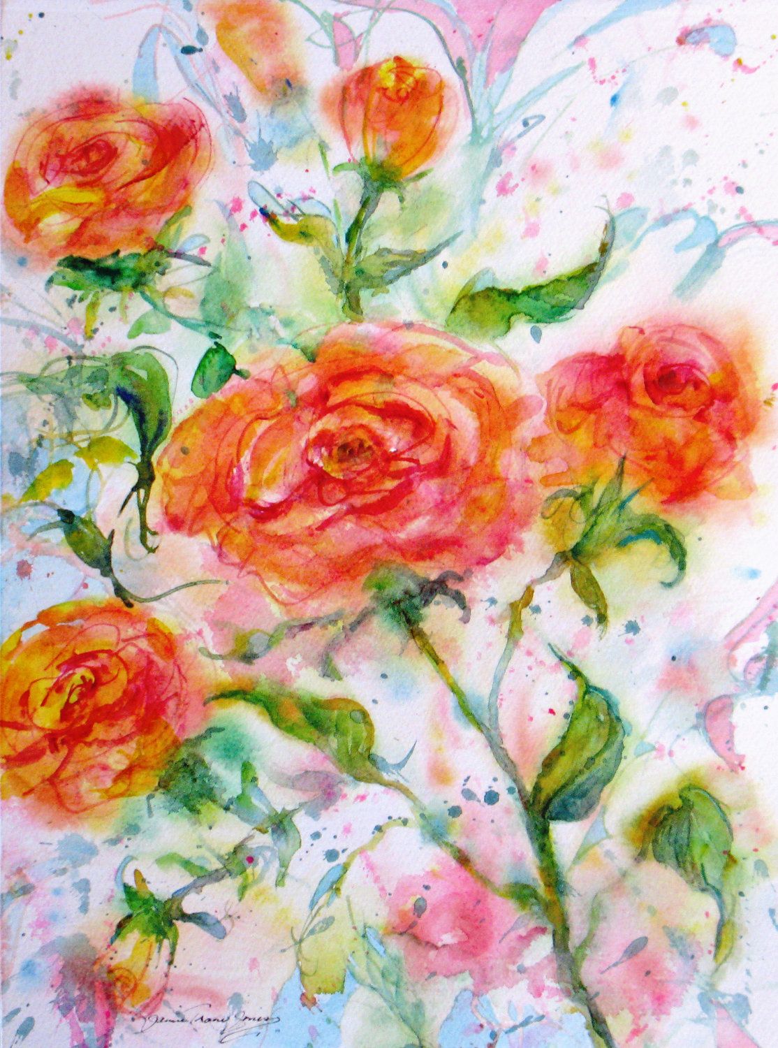 Watercolor Painting of a beautiful white pink rose - Watercolor