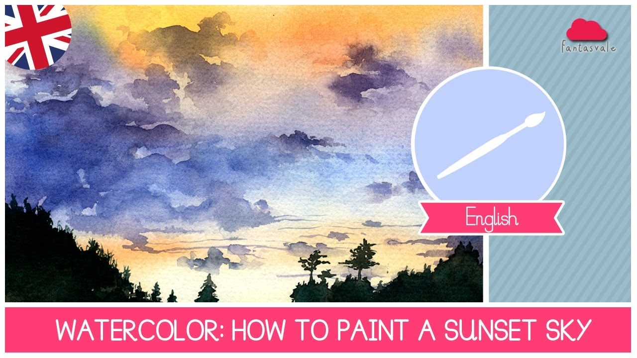 How to paint a sunset with palm trees in watercolor 