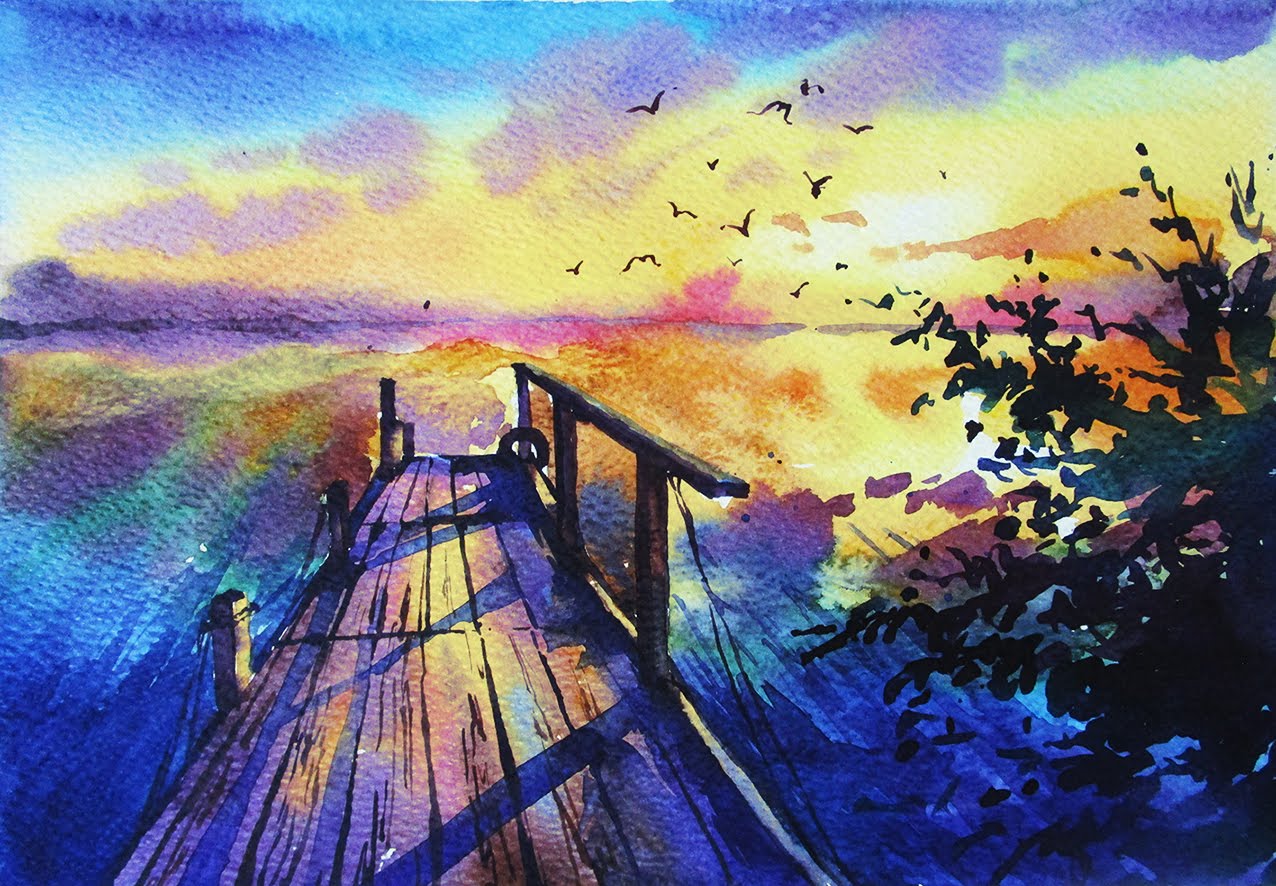 Watercolor Sunset For Beginners at GetDrawings Free download