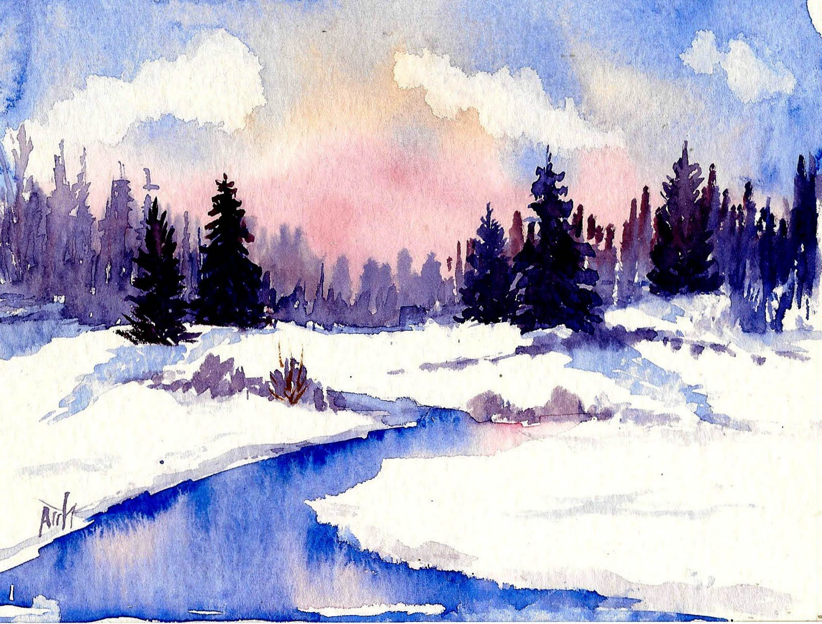 watercolor winter landscape