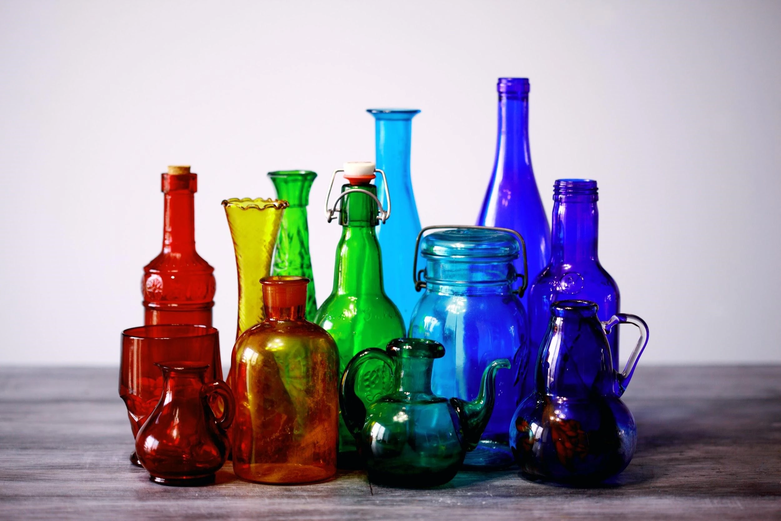 different colorful vases