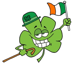 300x262 Shamrock Clipart Image A Grinning Four Leaf Clover Holding