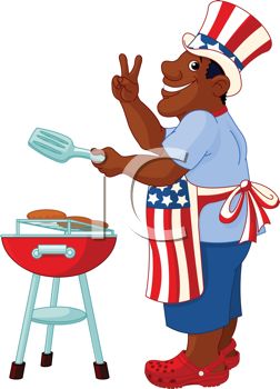 252x350 Cartoon Of An African American Dad Grilling On The 4th Of July