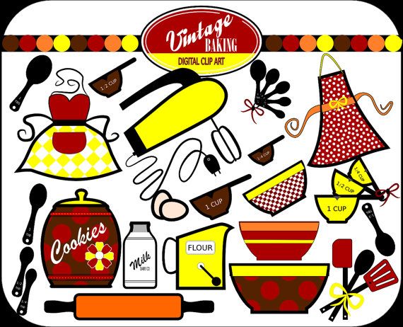 570x462 Vintage Baking Digital Clip Art, Instant Download, Colors Red