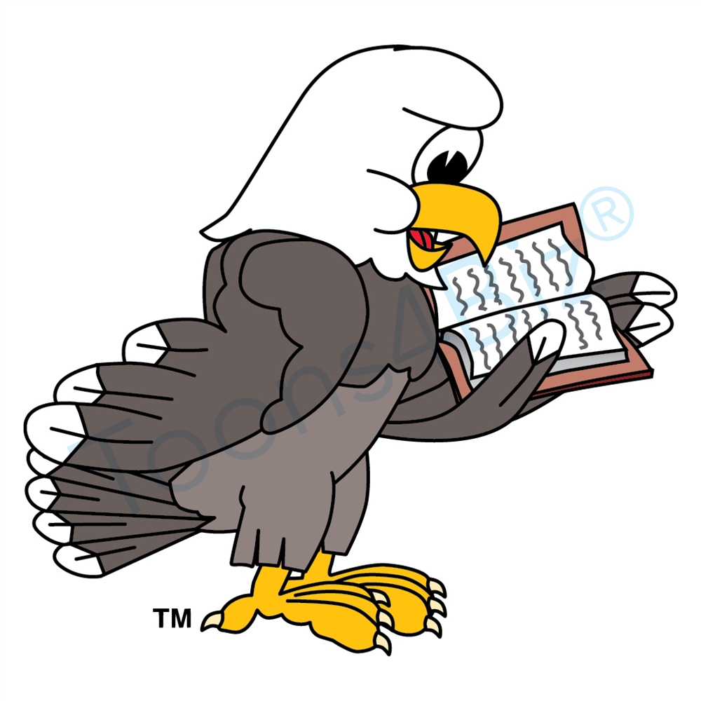 1000x1000 Bald Eagle Mascot Reading Book Clip Art