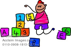 300x199 Clipart Illustration Of A Little Boy Playing With Building Blocks