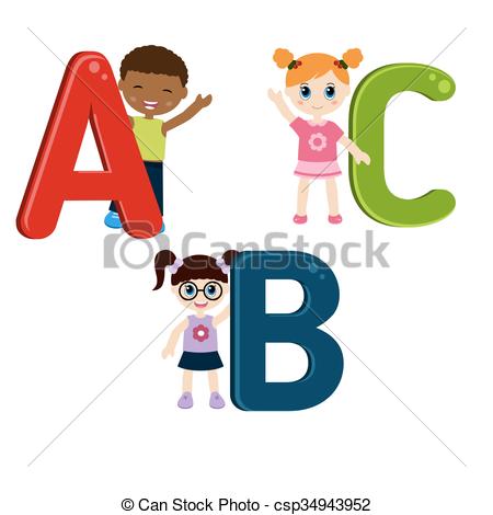 450x470 Children With Abc. Isolated On White Background. Clipart Vector