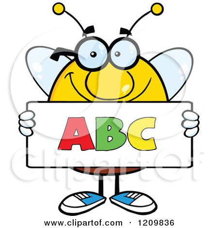 450x470 Cartoon Of A Happy Bee Student Holding An Abc Sign