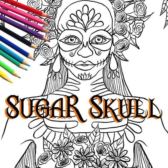 570x570 Sugar Skull Adult Coloring Page And Digital Stamp Day