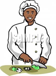 222x300 Clip Art Image A Smiling African American Chef Chopping Lettuce