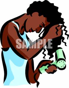 234x300 An African American Woman Blow Drying Her Hair