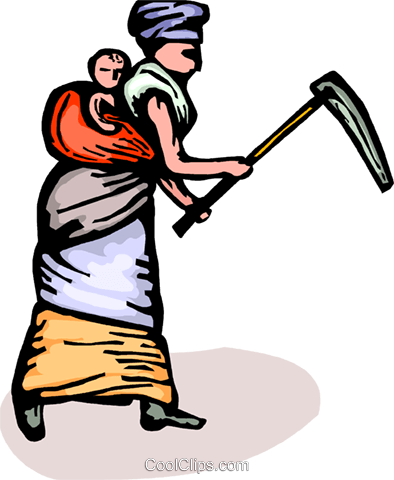 394x480 Woman Walking With Baby On Her Back Royalty Free Vector Clip Art