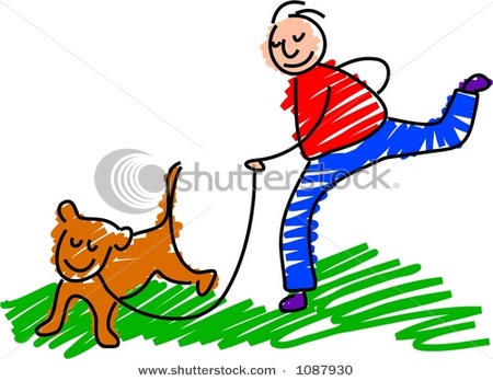450x348 Cartoon Clipart Picture Of Boy Walking His Dog On Leash In