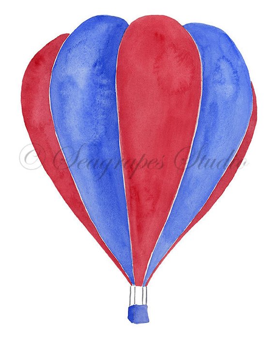 570x696 Hot Air Balloons Watercolor Clipart, 3 Individual Balloon Png