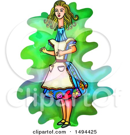 450x470 Clipart Of A Watercolor Styled Alice In Wonderland With A Long