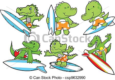 450x314 Surfing Alligator Summer Vector Set.