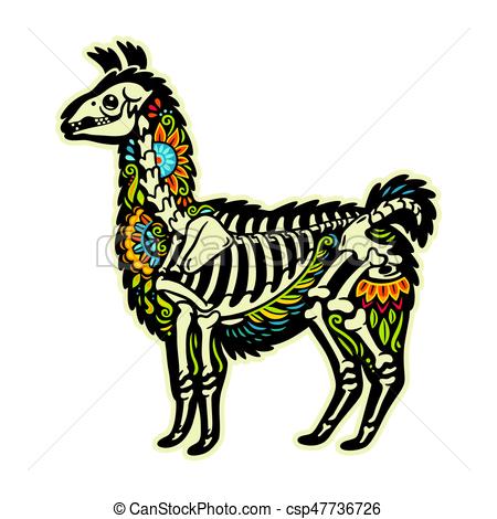 450x470 Cartoon Alpaca Llama Mexican Sugar Skull. Vector Illustration