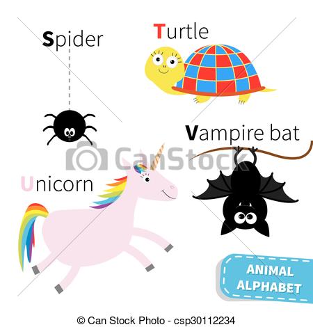 450x470 Letter S T U V Spider Turtle Unicorn Vampire Bat Zoo Vectors