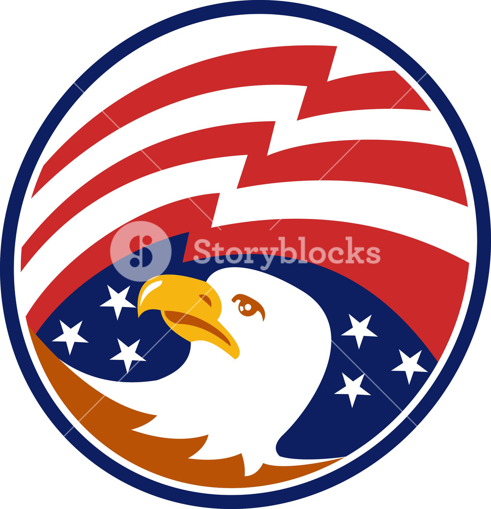 966x1000 American Bald Eagle With Flag Royalty Free Stock Image