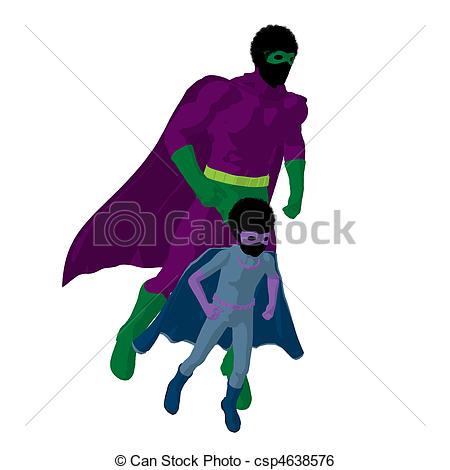 450x470 African American Super Hero Dad Illustration Silhouette . Stock