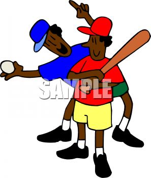 297x350 Cartoon Of An African American Boy And His Dad Playing Baseball