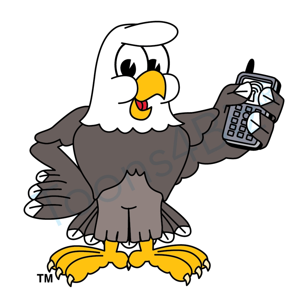 1000x1000 Bald Eagle Mascot Holding Phone Clip Art