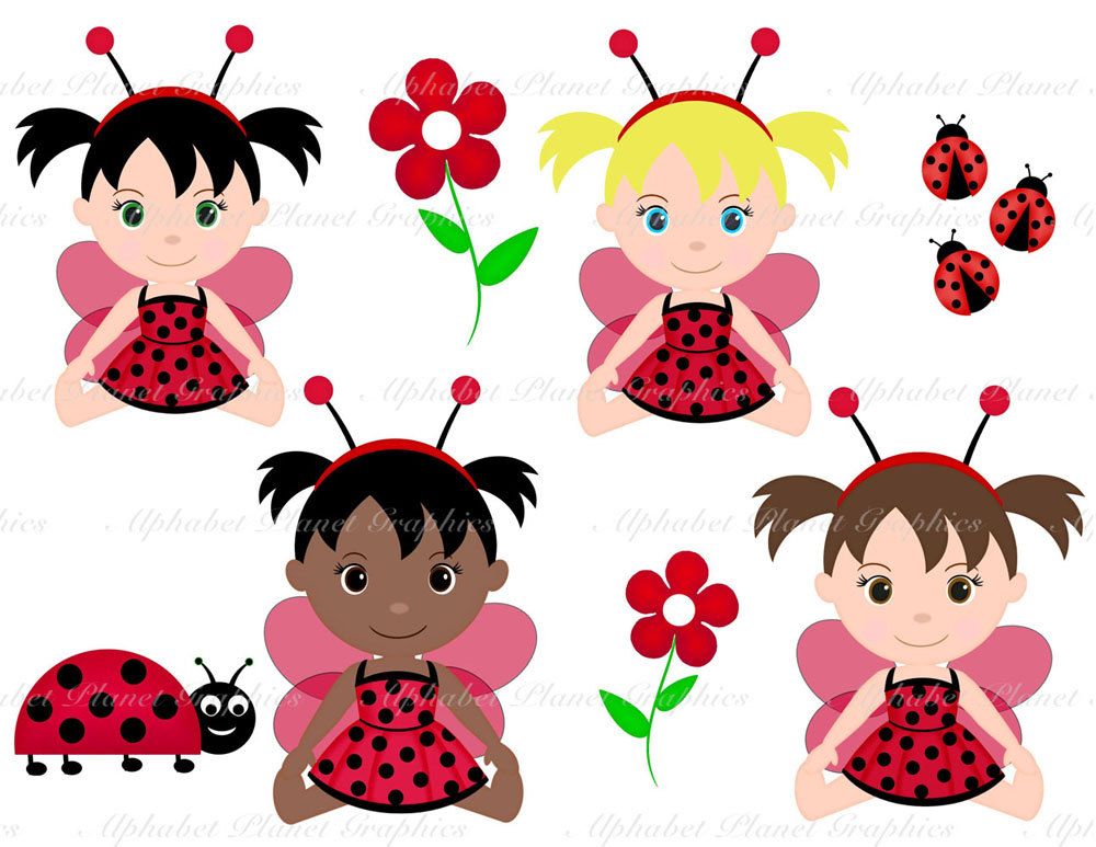 1000x773 Ladybug, Lady Bug Baby Girl African American Caucasion Digital