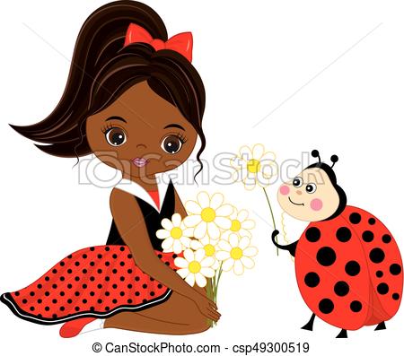 450x397 Vector Cute Little African American Girl With Ladybug
