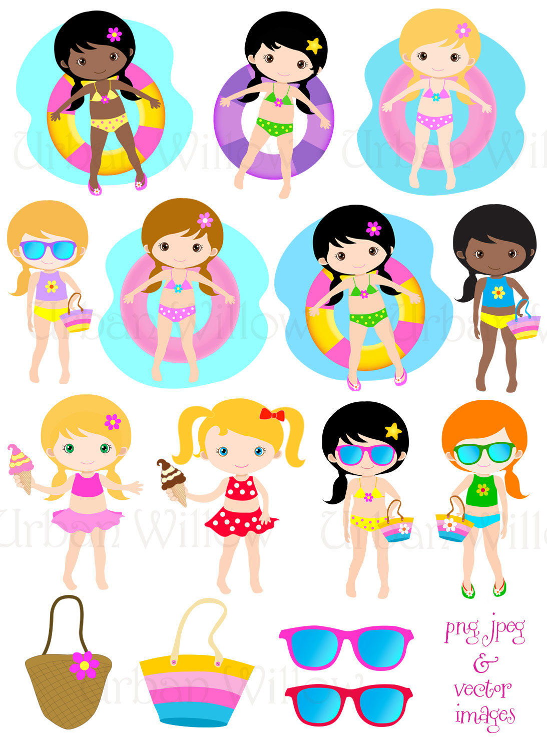 1093x1477 Pool Girl Clipart, Clipart Cute Kids Swimming, Digital Clipart