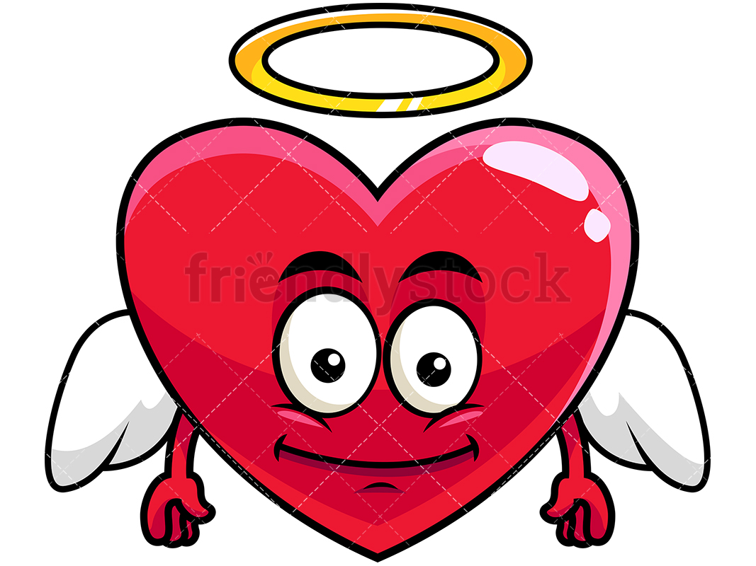 1067x800 Winged Angel Heart Emoji Cartoon Vector Clipart