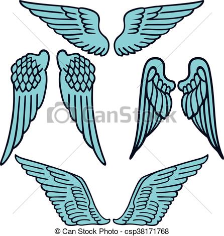 446x470 Angel Wings Linear Set Silhouette Isolated On Background, Clip