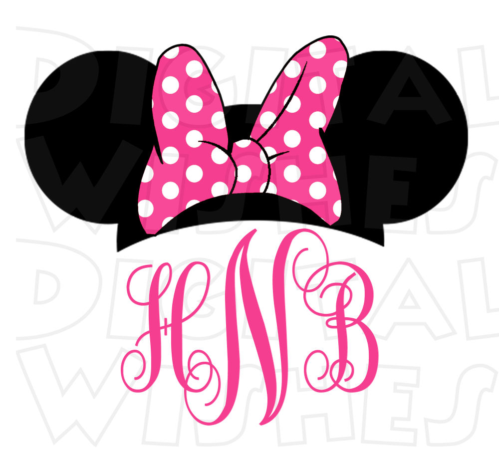 1000x914 Monogram Minnie Mouse Ears Pink Or Red Personalized Initials