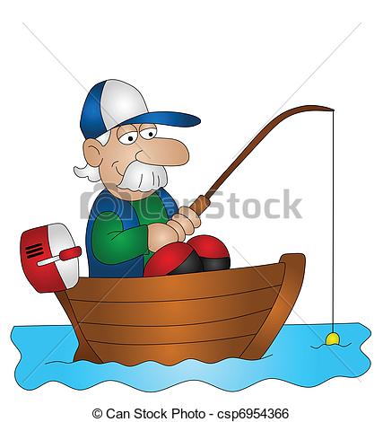 427x470 Cartoon Angler Fishing From Boat Isolated On White Clip Art
