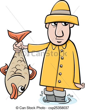 364x470 Angler With Fish Cartoon. Cartoon Illustration Of Angler