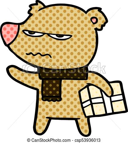 420x470 Angry Bear Cartoon Gift Vector Clip Art